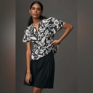 Anthropologie Black and White Floral Blouse